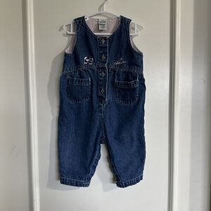 Osh Kosh B’gosh Vintage Baby 6-9 Months Denim Overalls Embroidered Kitten Yarn